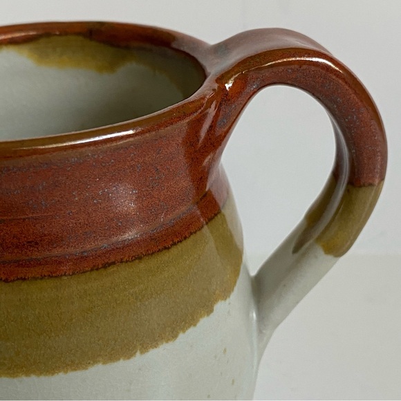 Vintage Brown and Tan Stoneware Crock Farmhouse Creamer Signed 6” Syrup Pitcher - Picture 2 of 16